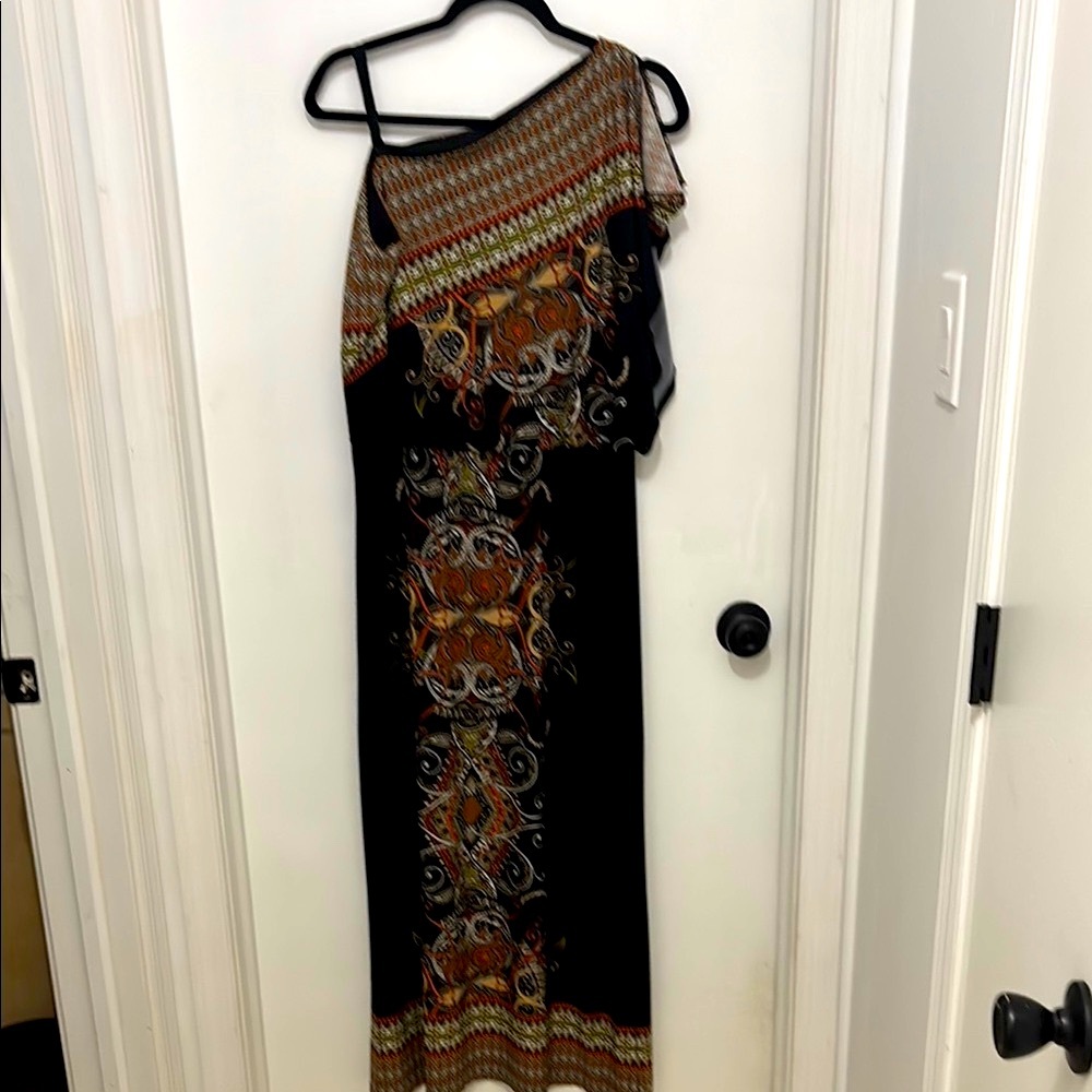Elegant Black and dark Orange off the shoulder Dress
